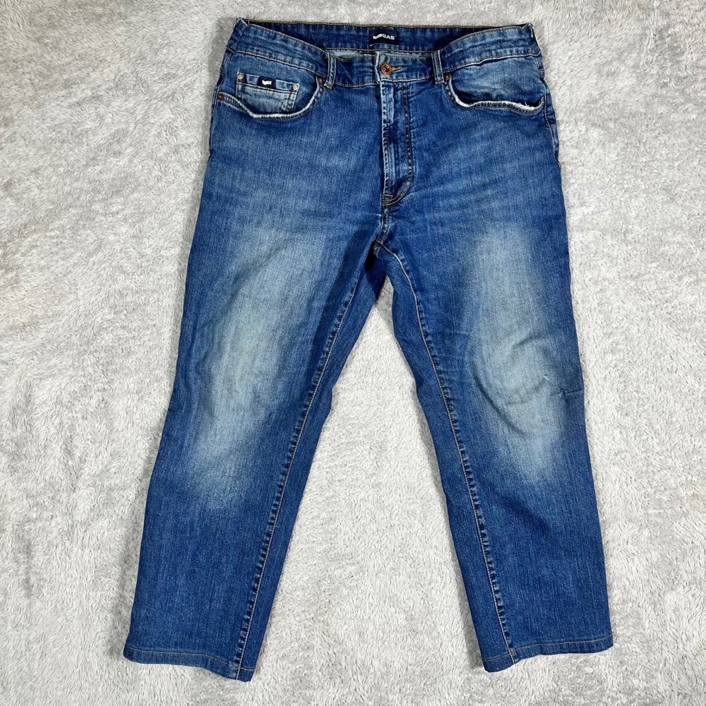 Gas Jeans Mens Blue Denim Straight Leg Pants Medium Wash Size 36x26 Distressed